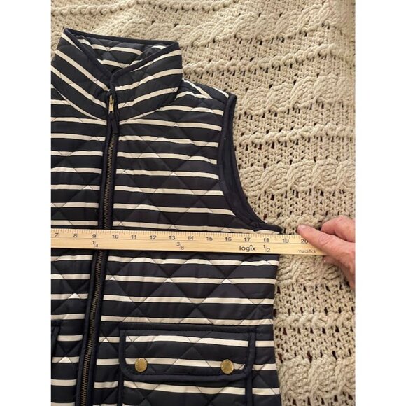 Womens British Khaki Quilted Vest Navy & White Stripes S Sleeveless Zipper Front - Picture 6 of 16